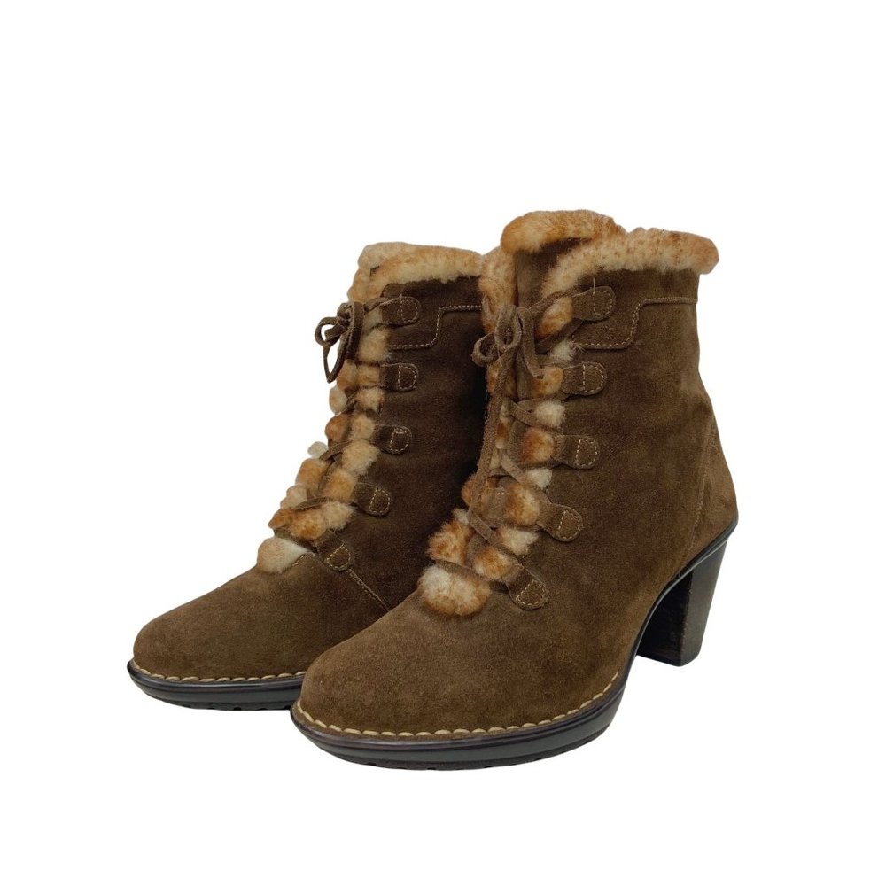 Sofft Women's Heeled Furry Leather Brown Boots Size 9